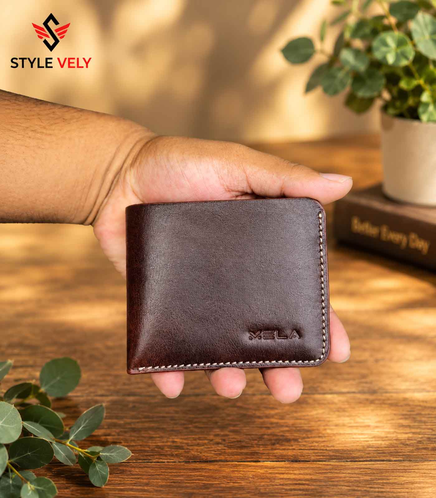 Original Cowhide Leather Mens Vector Bifold Wallet Brown Vector Bifold Wallet Brown front view