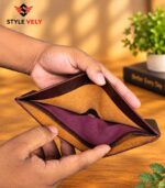 Vector bifold wallet open showing card, money, document, and coin chamber