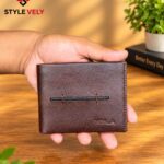 Brown leather bifold wallet front view