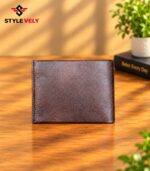 Brown cowhide bifold wallet back view