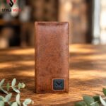 Bifold long wallet for men brown leather front view