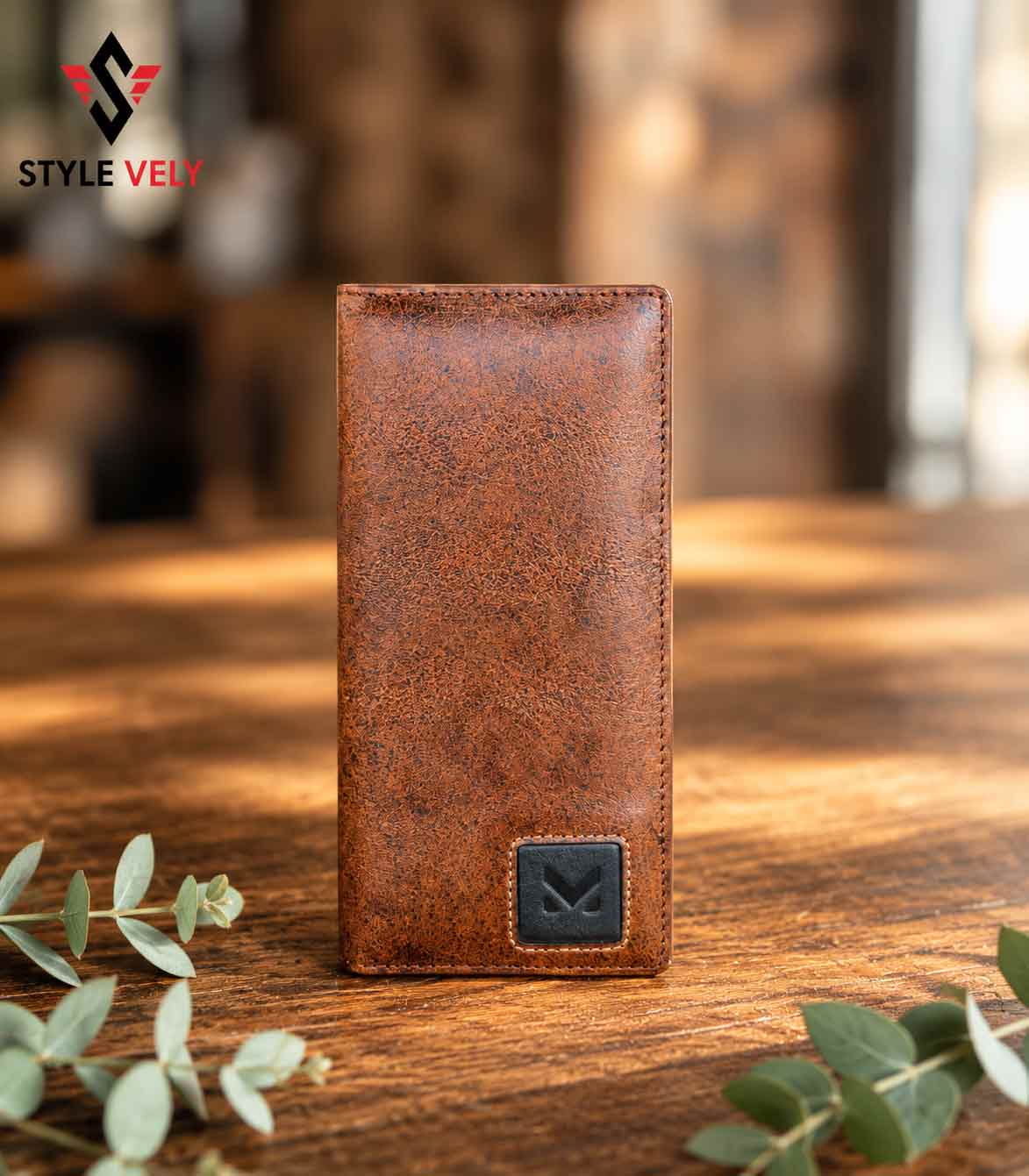 Original Cow leather long wallet for men Bifold long wallet for men brown leather front view