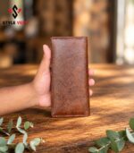 Bifold long wallet for men brown leather back view