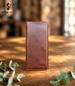 Heritage brown leather long wallet front view