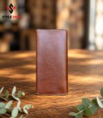 Heritage brown leather long wallet Back view