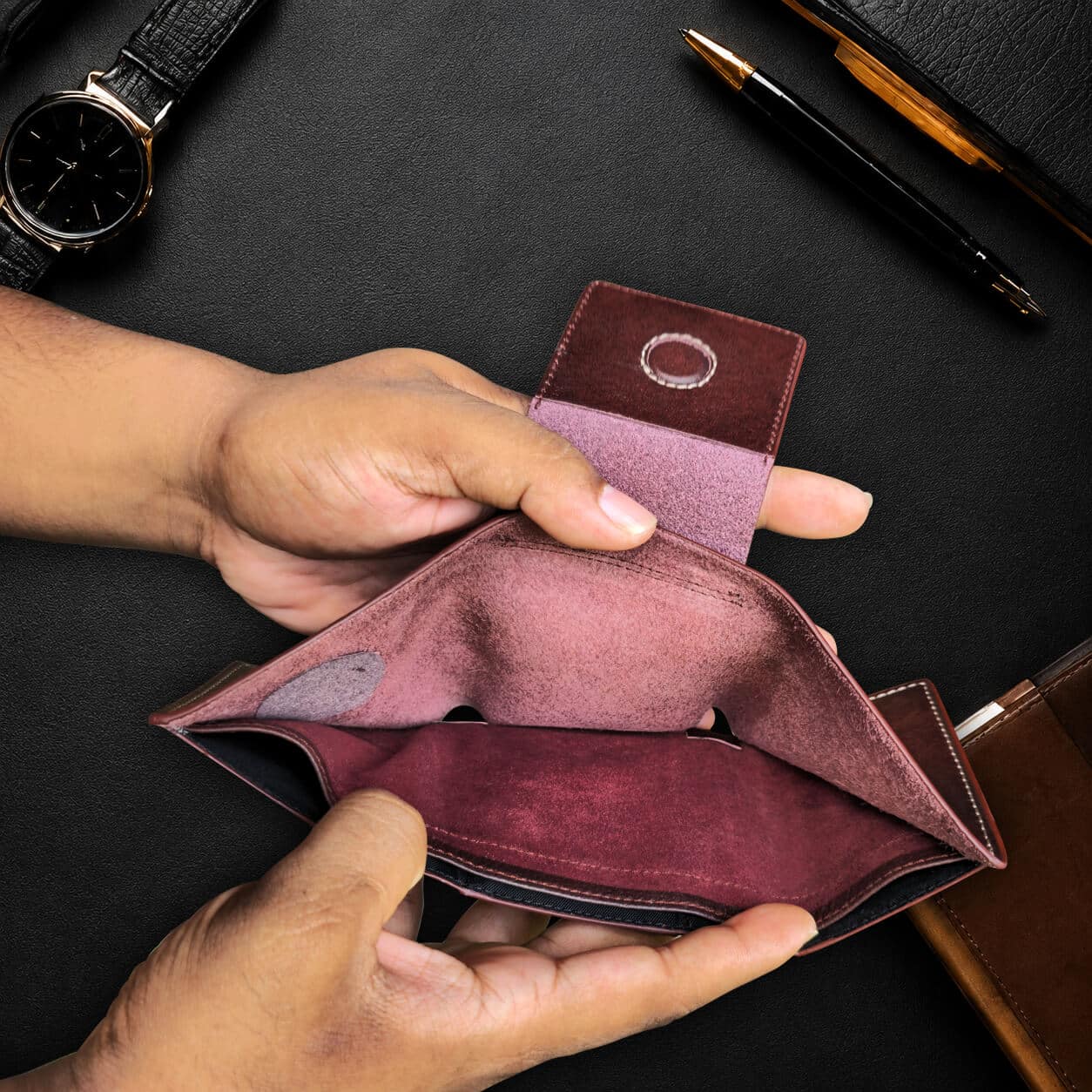 Trifold Wallet with Red Stitching
