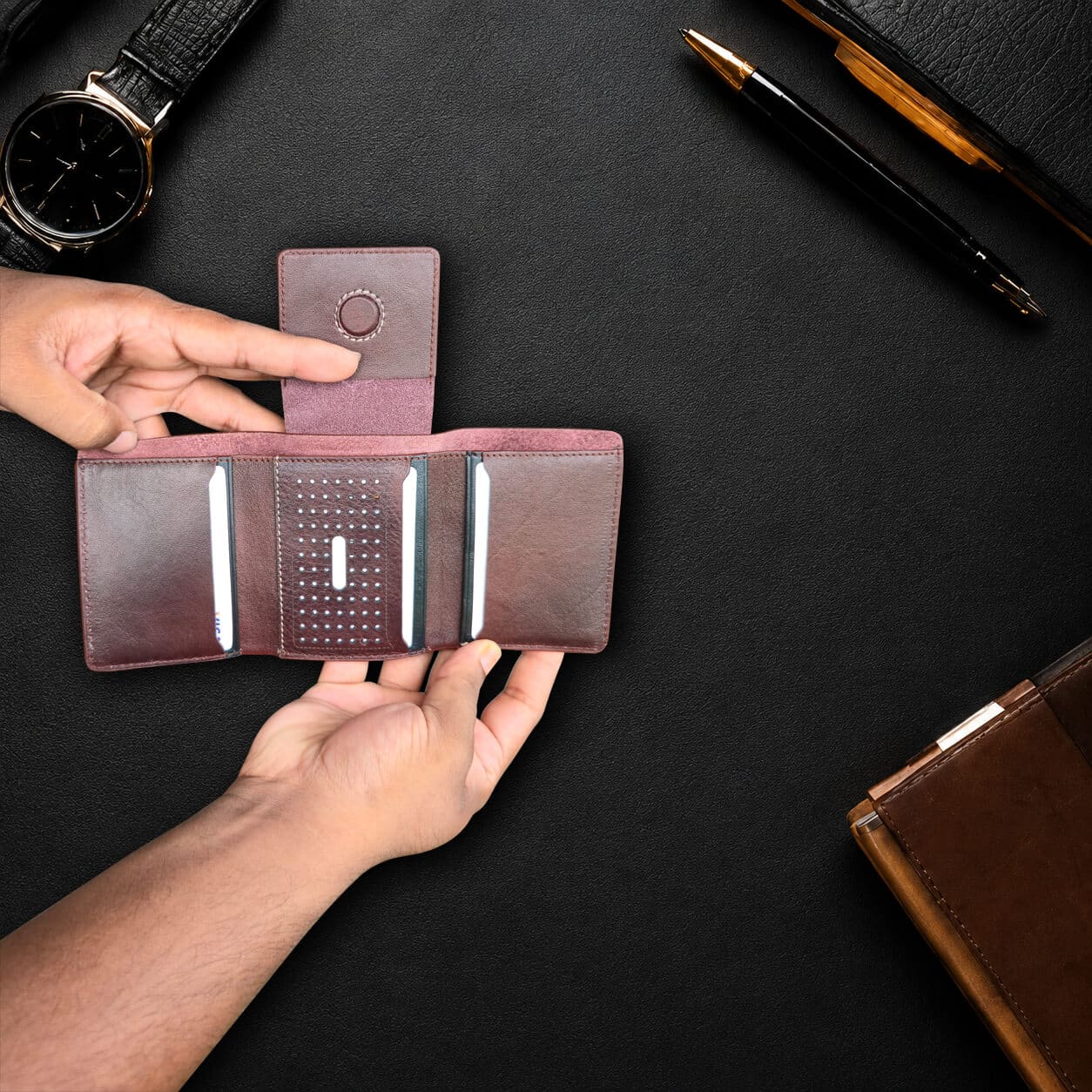 Trifold Wallet with Red Stitching - Image 2