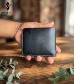 Black cowhide bifold wallet back view